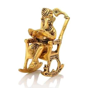 Exquisita estatua de metal del Señor Ganesha sentado en silla - hecha a mano del Señor Ganesha - Imagen 1 de 7