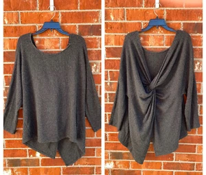 1. State Womens Large Gray Twist Vback Waffle Knit Sweater - Picture 1 of 10