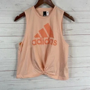 Adidas Girls Twist Hem Tank Top size Medium 12-14 Peach Front Logo 100% Cotton - Picture 1 of 6