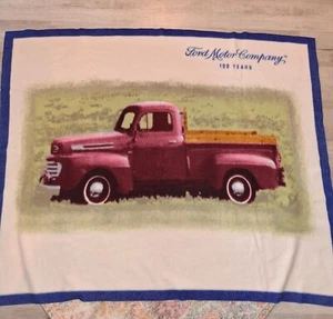 Vintage Ford Motor Company Pickup Truck Fleece Fabric Throw Blanket 58x48 - Picture 1 of 3