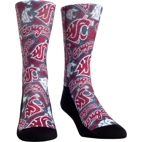 Women's Rock Em Socks Washington State Cougars Logo Sketch Crew Socks Cover