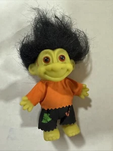 Vintage 1990s RUSS 5” Troll Doll Halloween Frankenstein Green Scars Black Hair - Picture 1 of 3
