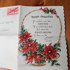 Tarjeta de Navidad vintage de Poinsettia 1945 de San Francisco sello de correo aéreo de 6 centavos - Imagen 1 de 7
