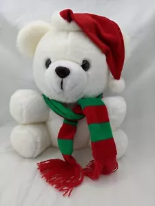 America Wego Oso Blanco Peluche 11 Pulgadas Navidad Sombrero Bufanda 1982 Peluche - Imagen 1 de 11