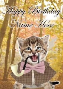 sh23 Cat Kitten Sherlock Holmes Birthday A5  Greeting Card Personalised - Picture 1 of 1