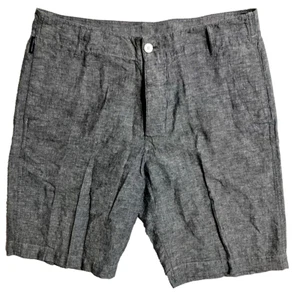 Pantalones Cortos A|X ARMANI EXCHANGE Para Hombre Azul Jaspeado Lino Frente Plano Botón Talla 34 - Imagen 1 de 7