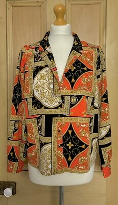 Vintage 1980s red gold black multi retro print l/s blouse UK 14 - Image 1 of 4