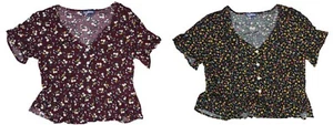 Freshman Floral Print Peplum Style Mock Button Front Pullover Juniors Top NWT - Picture 1 of 2