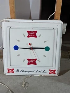 Rare 1957 Miller High Life Beer 2-Sided Hanging Clock Lighted Sign 21" *WORKS* - Picture 1 of 8