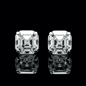 Pendientes cuadrados solitarios de oro blanco de 14 quilates con diamantes creados con corte Asscher de 6 quilates - Imagen 1 de 5