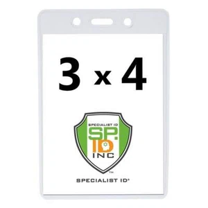 5 Pack - 3x4 Large Name Badge Holder - Vertical Vinyl ID Card Sleeves for Events - Picture 1 of 4
