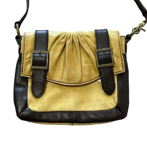 Kate Landry Purse shoulder messenger Crossbody 7” x 8" Mustard Gold Brown Buckle - Picture 1 of 13