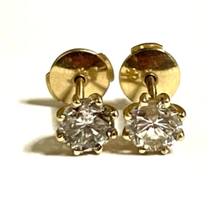 14K Gelbgold natürliche runde Diamant Ohrstecker 1,04ct I1 I2 Schutzrücken - Bild 1 von 5