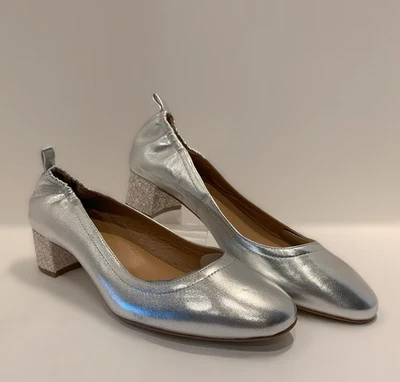 J. Zapato sin cordones para mujer Crew "Anya" de cuero plateado con brillo talla 8 Foto 1 de 4