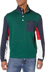 Nautica Mens Pullover Shirt M Relaxed Long Sleeve 1/4 Snap Mock Neck Green $98 - Picture 1 of 10