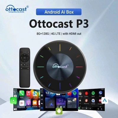 OTTOCAST P3 AI Box APP Store Wireless Carplay Android Auto HDMI Player & Remote - Bild 1 von 4