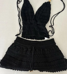 Blanco By NatureCrochet Halter Top & Skort Black Size L/XL 100% Cotton - Picture 1 of 12