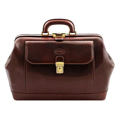 Bolso médico italiano de cuero de grano completo - Maletín médico marrón vintage hecho a mano Foto 1 de 4