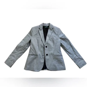 Lauren Ralph Lauren Womens Houndstooth Blazer Jacket Size 6 Black White preppy - Picture 1 of 6