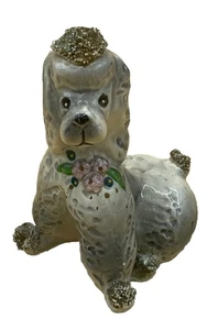 Vintage Josef Originals 3.75 Inches High Gray Poodle Dog With Pink Flowers - Picture 1 of 5