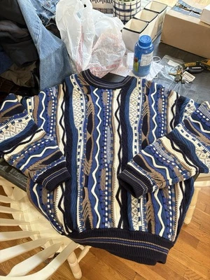 Vintage 90s Cotton Traders 3D Knit Cosby Style Crewneck Sweater - Size Medium - Image 1 of 4