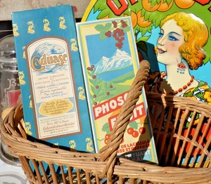 ANTIKE PUB, KONVOLUT 2 ALTE PHOSOPHRUITENDOSEN und CADUASE aus Karton um 1920 - Bild 1 von 11