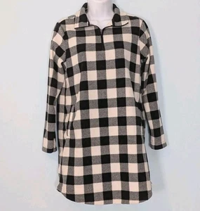Lands End Fleece 1/4 Zip Relaxed Fit Lounge Top Women's XS Petite Plaid Long - Picture 1 of 13