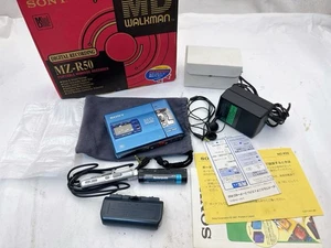 Sony MZ-R50 MiniDisc Walkman Blue 1997 Made in Japan Tested w/ Remote, AC, Box - Picture 1 of 23