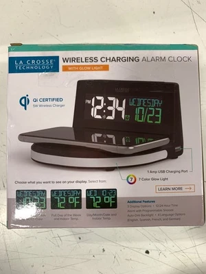LaCrosse Technology Wireless Charging Digital Alarm Clock w/ Glow Light - BLACK - Image 1 of 2