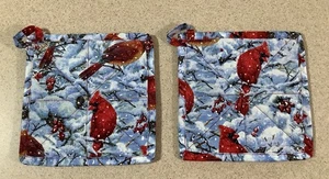 2 SOPORTES DE OLLA HECHOS A MANO PARA PÁJARO CARDINAL ROJO COCINA ALMOHADILLAS CALIENTES 7.5" X 7.5" - Imagen 1 de 4
