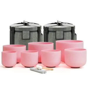 CVNC 432HZ 6-12" Pink Quartz Crystal Singing Bowls Set Sound Bath Reiki - Picture 1 of 6