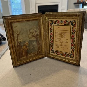 Vintage Wood Florentine Tole Double Frame Saint Francis Assisi 'A Simple Prayer - Picture 1 of 13