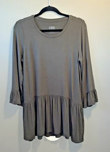 LOGO by Lori Goldstein Strick Tunika Top Damen M stretchig dunkelgrün Rüschensaum - Bild 1 von 19