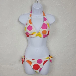 Hula Honey Womens Swimsuit Bikini Size M White Pink Polka Dots Self Tie 2-Piece - Imagen 1 de 15