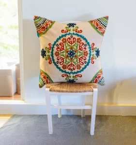 Cotton Cushion Cover Indian Mandala Style Embroidered Multi Colours 60 x 60 cm - Picture 1 of 6