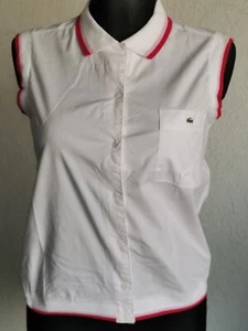 Lacoste womens cotton blend sleeveless sleeve white tops size 40 M - Picture 1 of 7