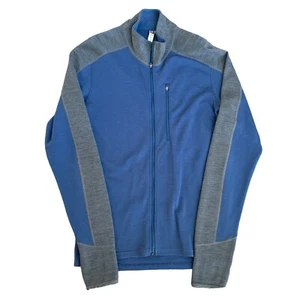 IBEX 100% Merino Wool Full Zip Sweater Jacket Blue Gray Mens Size M Made in USA - Picture 1 of 12