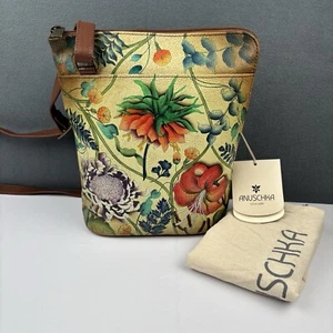 Borsa a tracolla organizer Anuschka in pelle dipinta a mano giardino caraibico �� - Foto 1 di 9