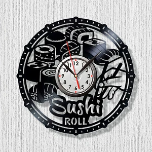 Clock Sushi Roll clock Sushi clock Vinyl clock Black wall clock - Picture 1 of 1
