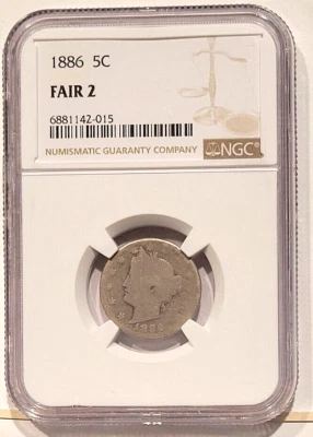 1886 5 Cents Liberty Or V Nickel Graded Fair 2 By NGC - Image 1 of 4