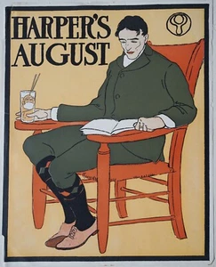 Litografia originale 1920 Edward Penfield per Harper’s Bazaar agosto 26 x 32 cm - Foto 1 di 6