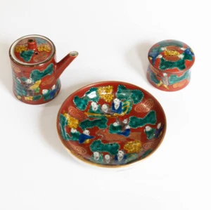 Vintage Miniature Japanese Kutani Bunpo Pottery Group Traditional Tea Ceremony - Picture 1 of 9