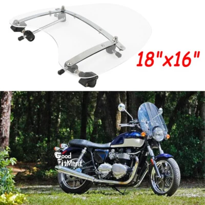 For Triumph Bonneville Large 18"x16" Clear Windscreen Windshield 7/8" 1" Mount - Image 1 of 4