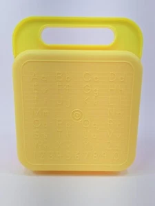 Vintage Tupperware Alphabet Stencil Case Yellow & Pink Lunch Box #1407 1408 NOS - Picture 1 of 5