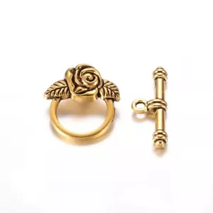 10sets Nickel Free Antique Golden Rose Toggle Clasps Findings For Jewelry Making - Picture 1 of 2