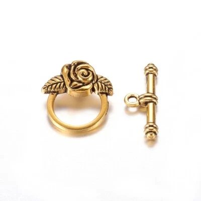 10sets Nickel Free Antique Golden Rose Toggle Clasps Findings For Jewelry Making - Image 1 of 2