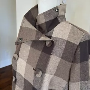 Liz Claiborne Plaid Double Brested Soft Swing Jacket Covered Buttons Brown Sz S - Picture 1 of 15