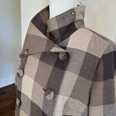 Chaqueta Liz Claiborne Cuadros Doble Bresta Suave Columpio Botones Cubiertos Marrón Talla S Foto 1 de 4