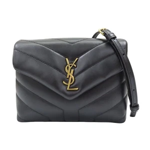 SAINT LAURENT Loulou Toy Crossbody Shoulder Bag Black Chevron Quilted Leather - Picture 1 of 17