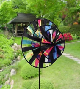 "Tie Dye" Triple Wheel Wind Garden Spinner - Picture 1 of 1
